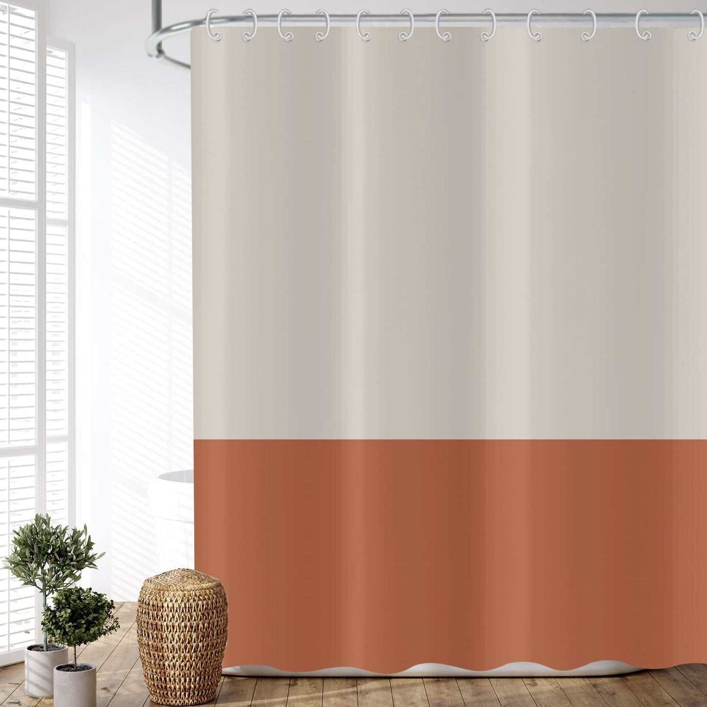 ASDCXZ Shower Curtain Orange 180x200 cm, Modern Beige Orange Splicing Motif Waterproof Textile Bath Shower Curtains Washable Polyester Fabric Shower