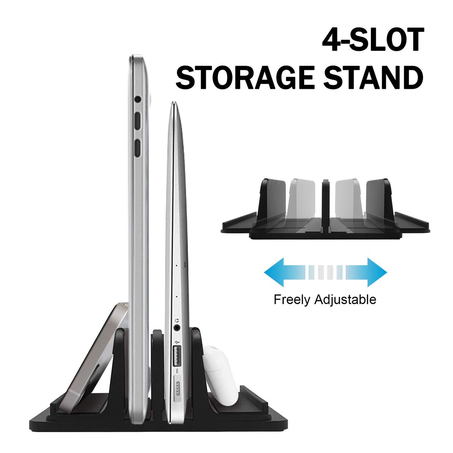 ULBRE Vertical Laptop Stand Metal Heavy Duty, Double Adjustable 4 Slots Vertical MacBook Stand Laptop Holder Compatible with All MacBook Surface Dell