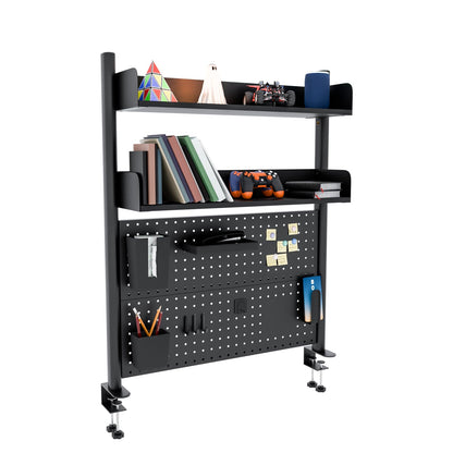 Boltmol Clamp on 2 Tier Desk Shelf,Black 80CM, Desktop Organizer With Pegboard, Countertop Storage Bookcase For Home, Office Or Dorm