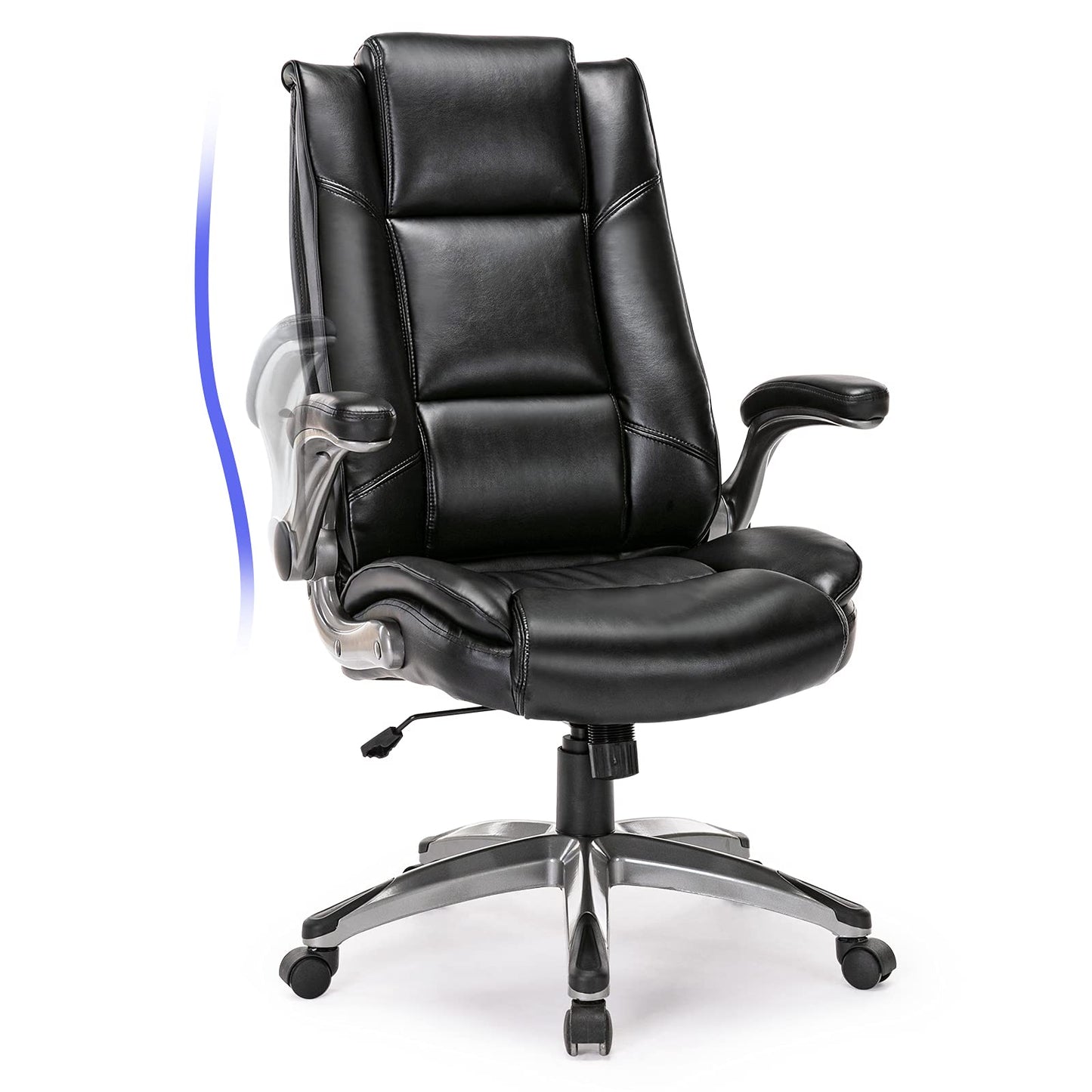 COLAMY Leather Executive Office Chair - High Back Home Computer Desk Chair with Padded Flip-up Arms, Adjustable Tilt Lock