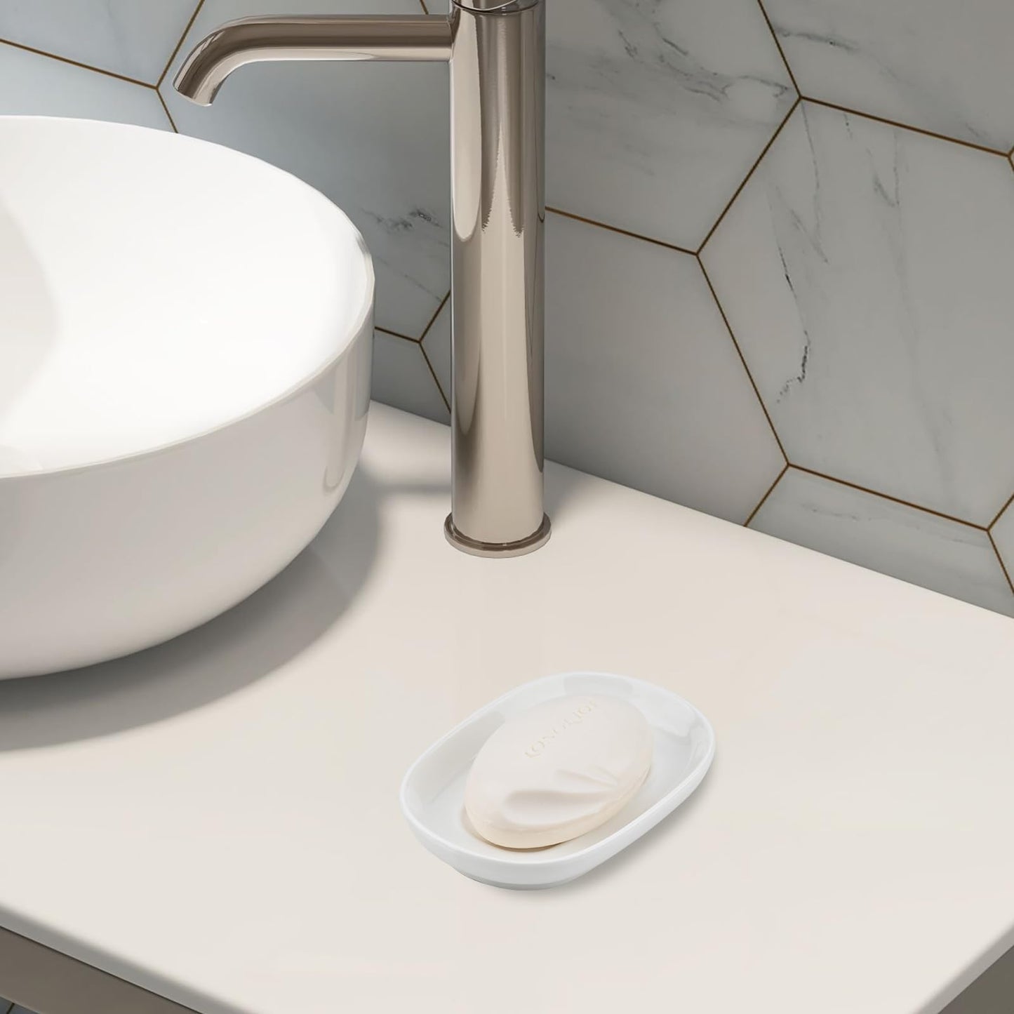 YoHyien Ceramic Soap Dish, Anti-Slip Marble Soap Dish for Bathroom, Soap Tray Dish, Soap Holder for Shower, Kitchen, and Sink