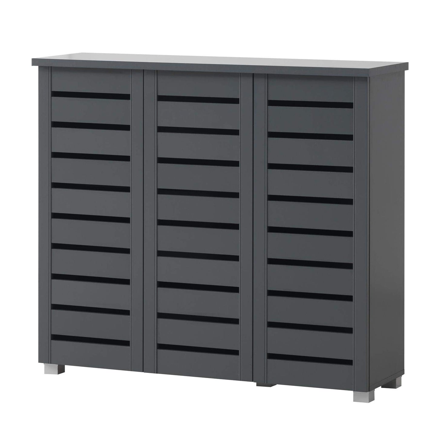 Timber Art Design UK 4 Tier Shoe Cabinet Storage Cupboard Wooden 3 Door Stand Rack Modern Furniture for Bedroom, Living Room, Hallway, Grey