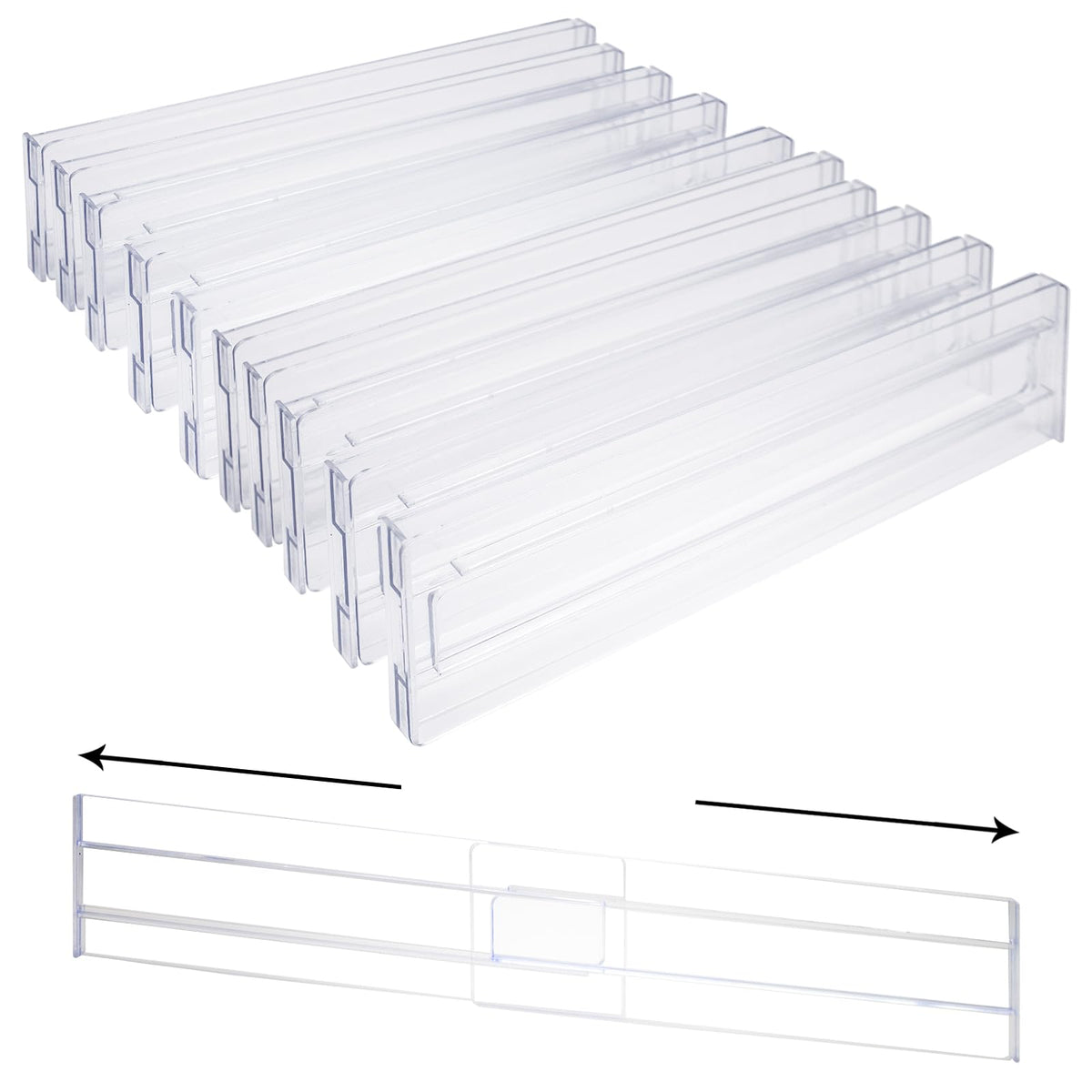 Laysthenic 10pcs Drawer Dividers for Clothes, Clear Plastic Drawers Separators, 3.15" High Expandable from 10.9"-20.8" Adjustable Drawer Organisers