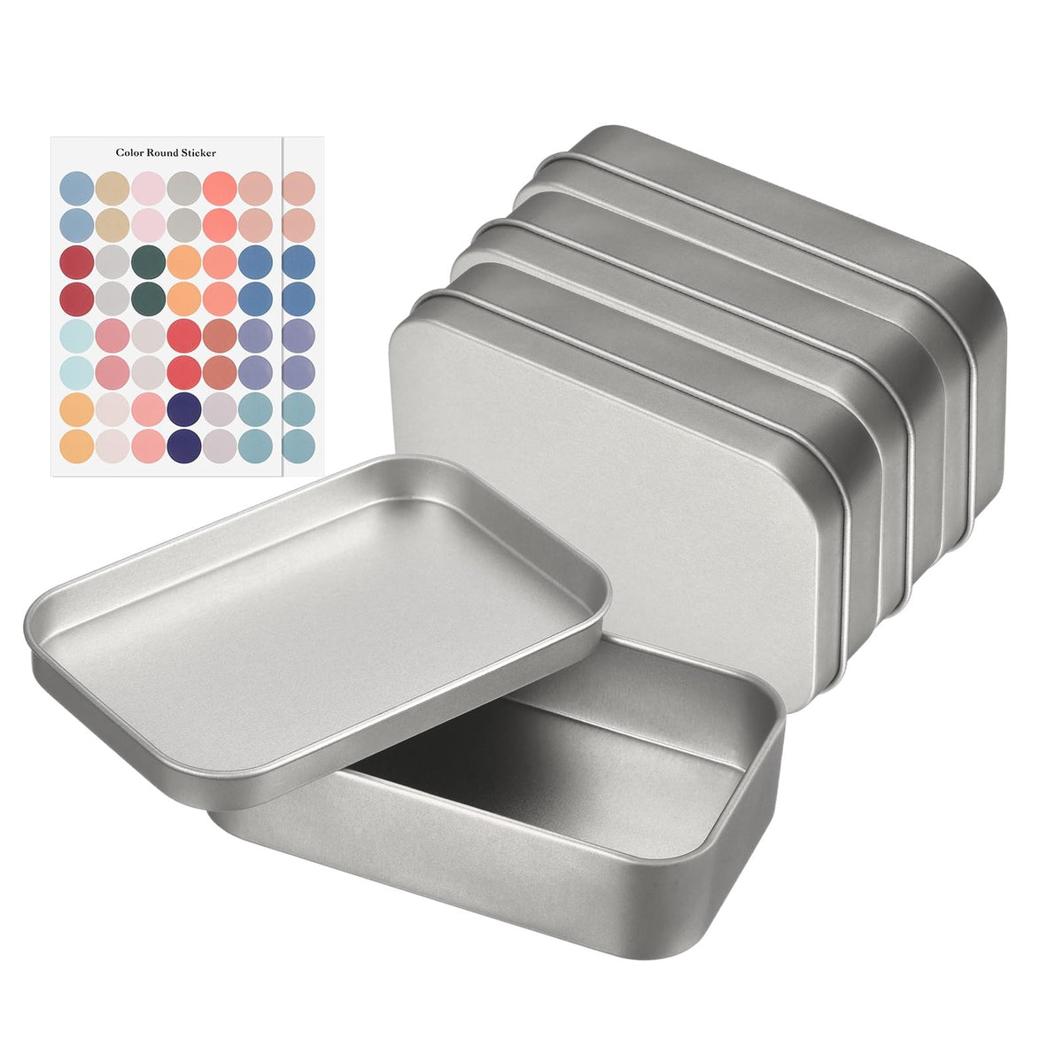 sourcing map 4Pcs Metal Tin Box Container, 3.7x2.4x0.9 Rectangular Empty Box with Self Adhesive Colored Stickers
