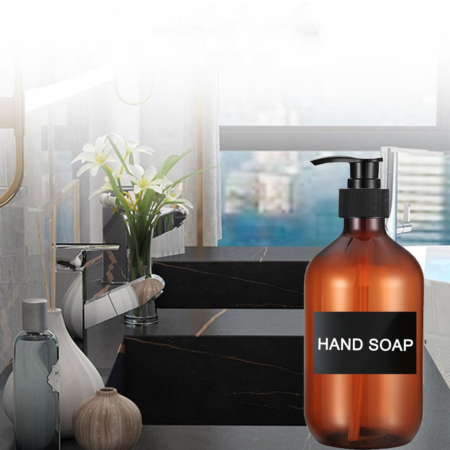 2 Package Shampoo Bottles With Pump, 500ml Brown Plastic shampoo bottles with pump