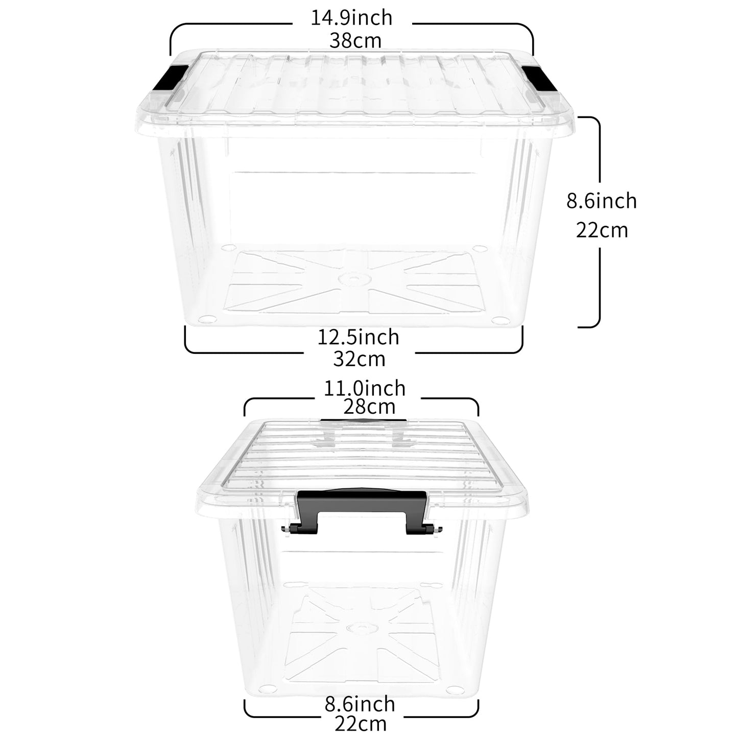 Cetomo 15L*3 Storage Boxes with Lids, Plastic Storage Box with Secure Side Latches, PP Nestable and Stackable Clear Organizer for Home, Office
