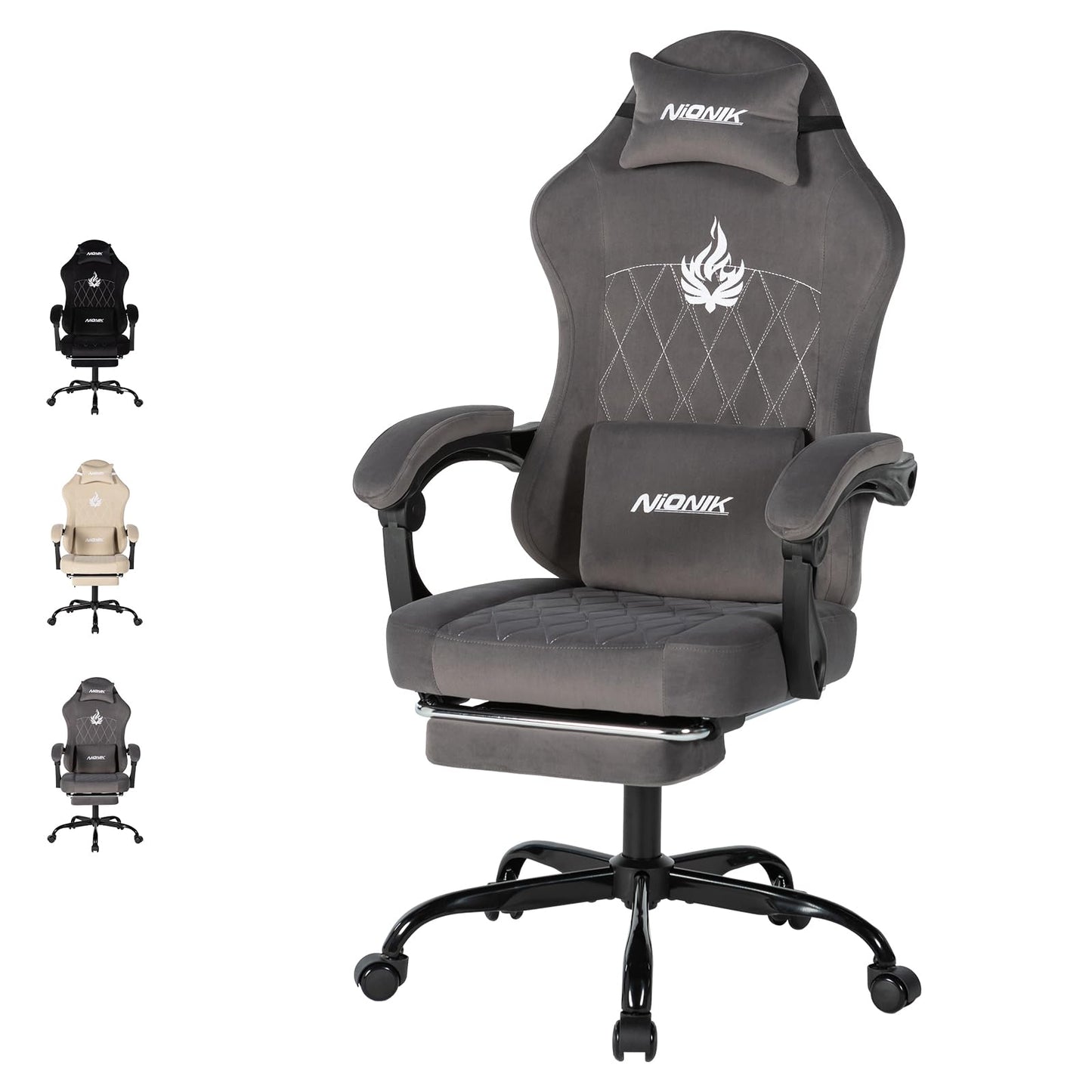 NIONIK Massage Gaming Chair with Footrest, Ergonomic Office Chair with Lumbar Support and Headrest