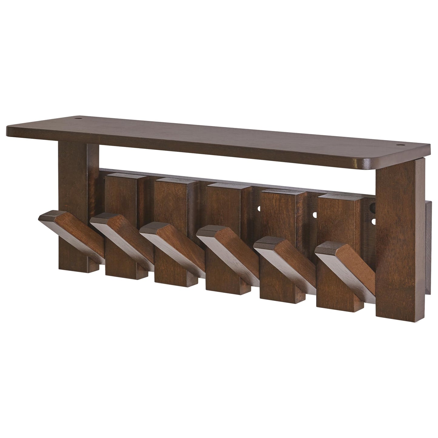 YMYNY Piano Key Coat Hooks Wall Mounted with Shelf, Walnut, HWS008H