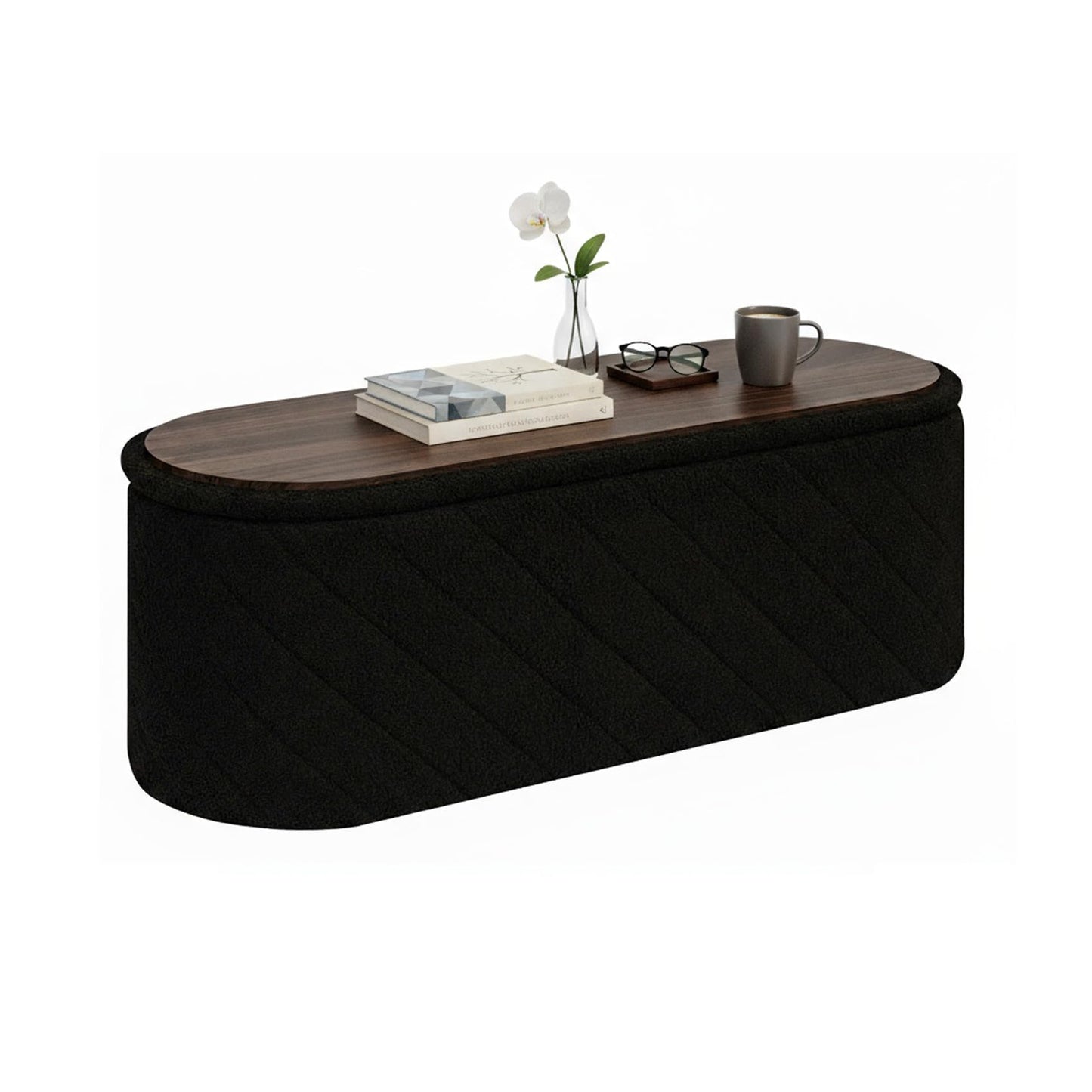 Bonlife Oval Ottoman with Storage Bench, Folding Foot Rest with Lid, Boucle End of Bed Bench,Foostool for Living