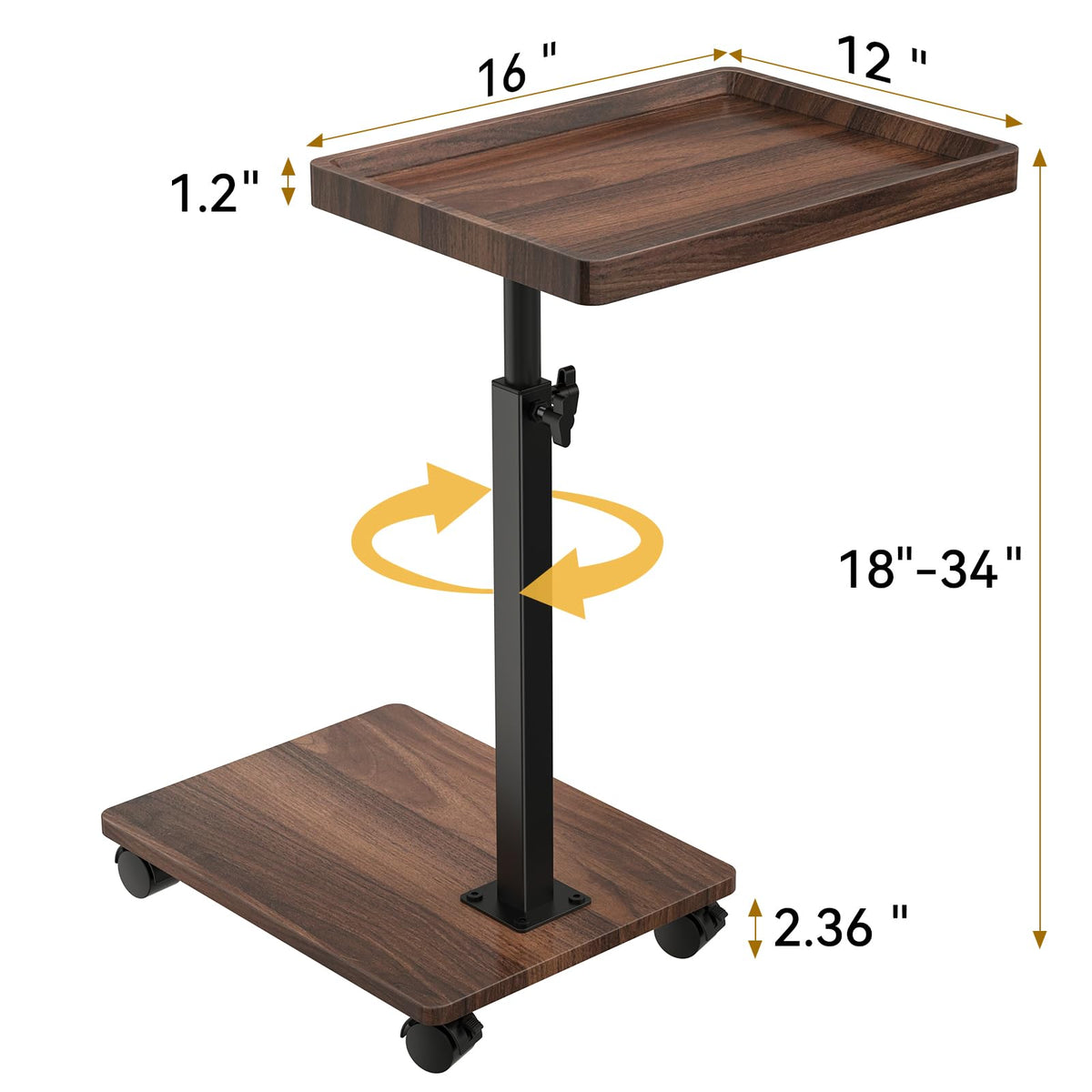 XNSDXV C Shaped Side Table Adjustable Height, 360°Swivel Bedside Tables With Wheels, End Table for Small Spaces, Sofa Side Tables For Living room