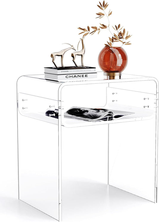 solaround Acrylic Side Table, Bedside table Nightstand for Living Room, Acrylic Tables, 40 x 30 x 50 cm (Clear)