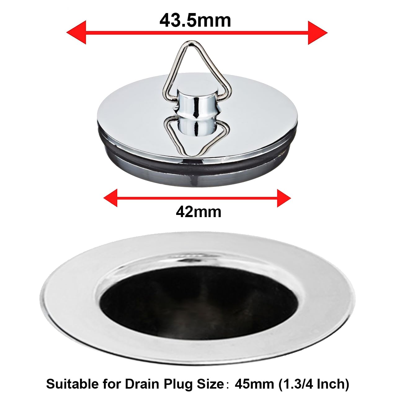 2 Pack Tomario Chrome Bath Plug, 450mm Stainless Steel Ball Chain Hook Pedestal Bathroom Sink Plug for Kitchen Bath Sink Drain Stopper Plug