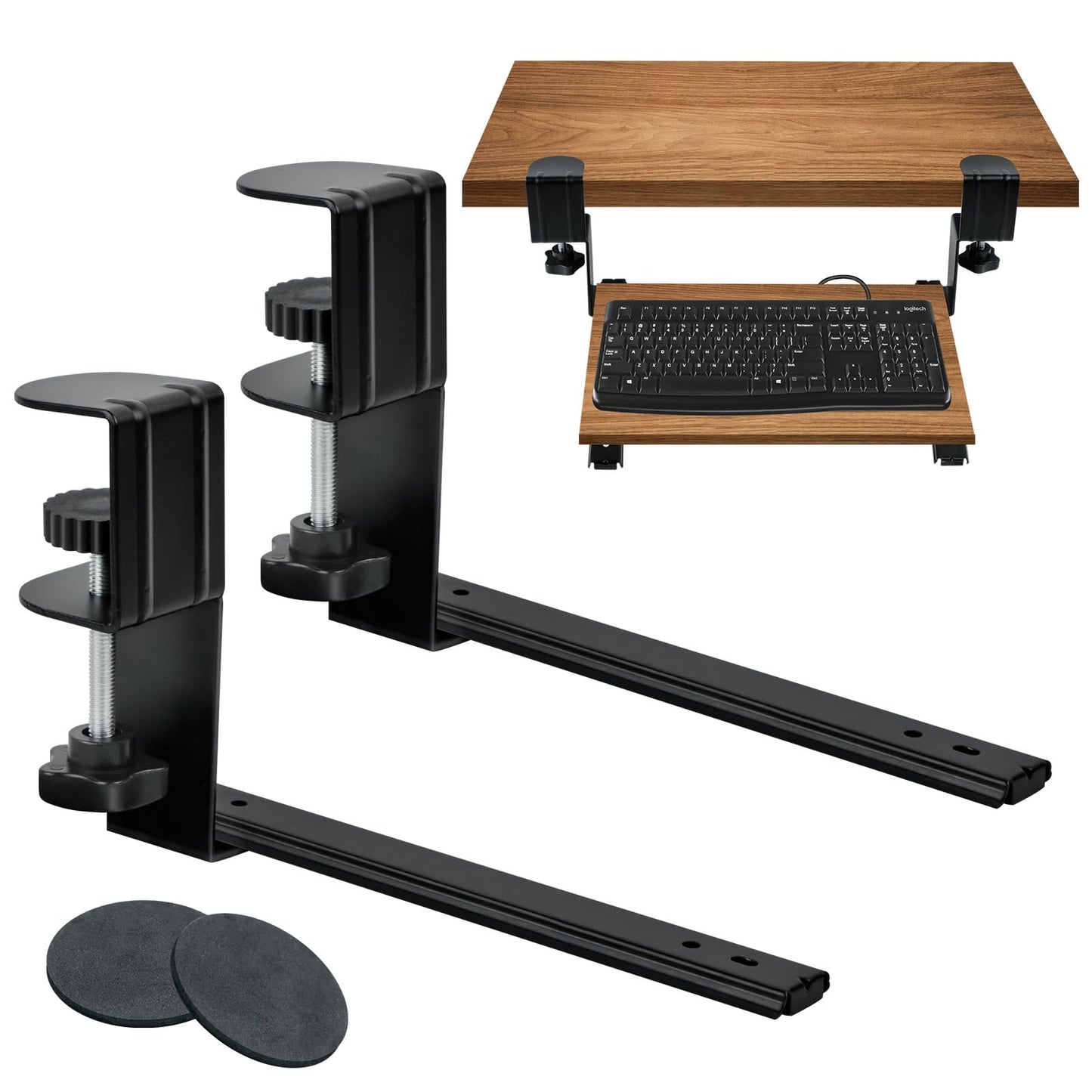 xiruiubao Removable Keyboard Holder, Extendable and Silent Keyboard Tray for Office, PC Keyboard Support with Large C Clamp, 235 mm x 22 mm Iron