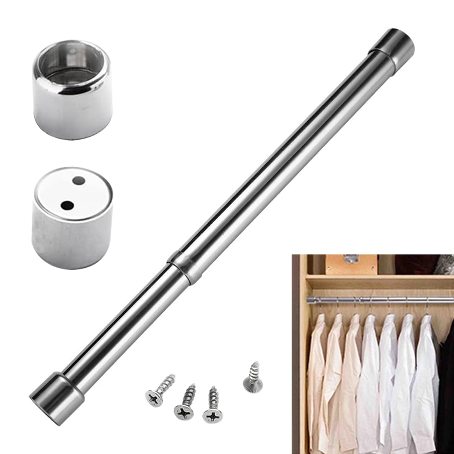 Extendable Stainless Steel Wardrobe Rail 31-51 cm, Adjustable Clothes Rail Pole, Extendable Clothes Rail for Cupboard