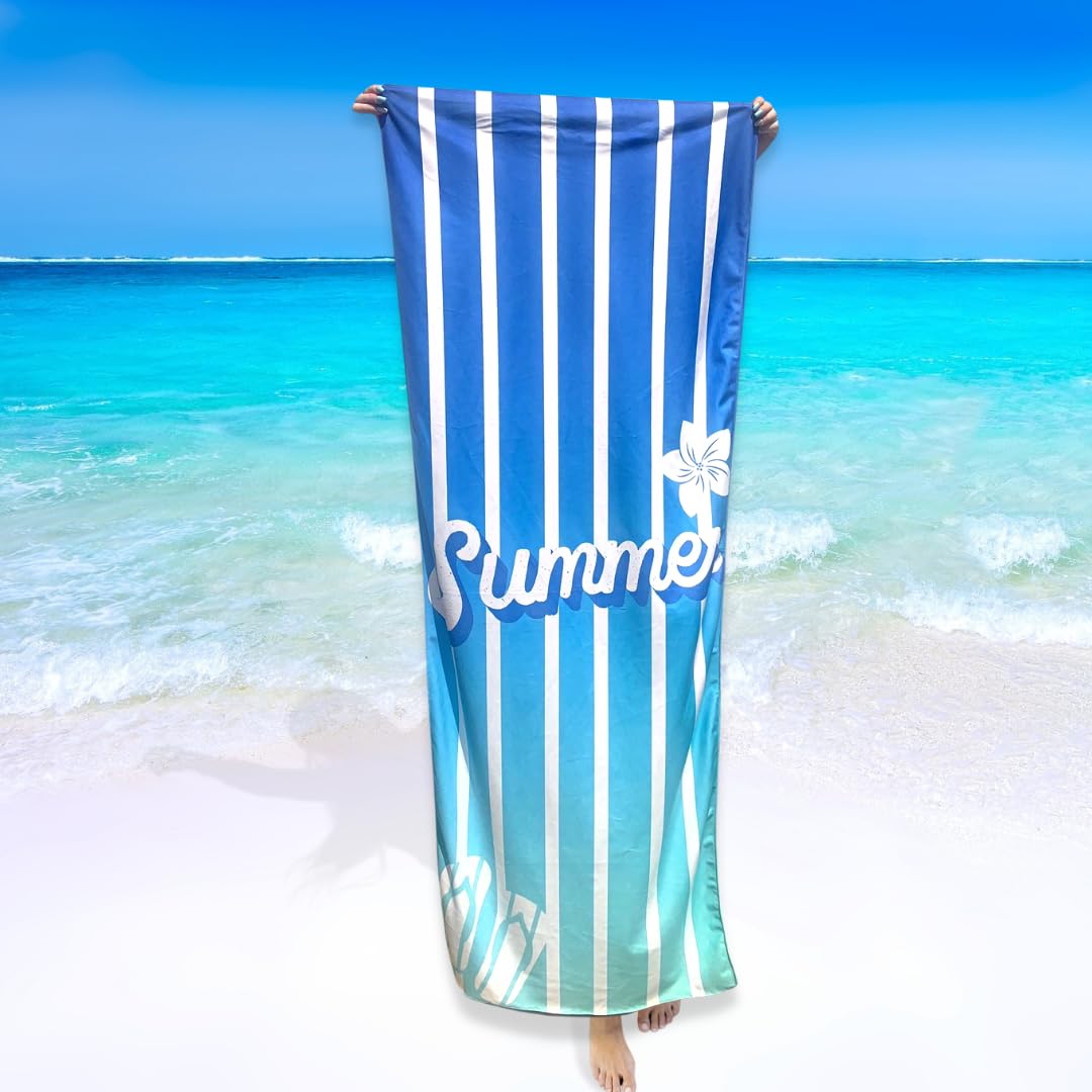 NARAMAKI Large Beach Towel 70 x 190 cm in High Quality Microfibre – Pool Beach Towel with Unique Tropical Design – Made in Italy (Light Blue)