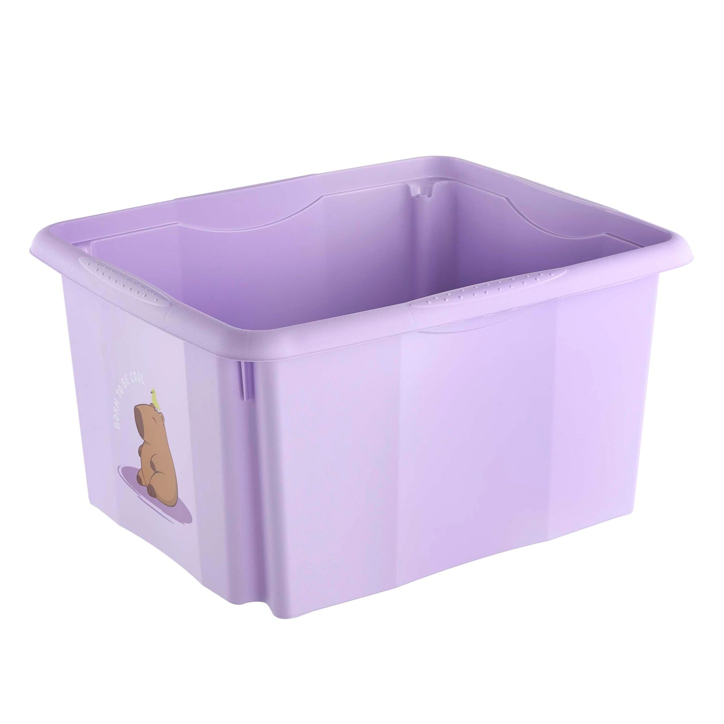 keeeper karolina storage box with lid, 24 l, nestable and stackable, Design: Capybara, For children, Violet (Soft Purple)