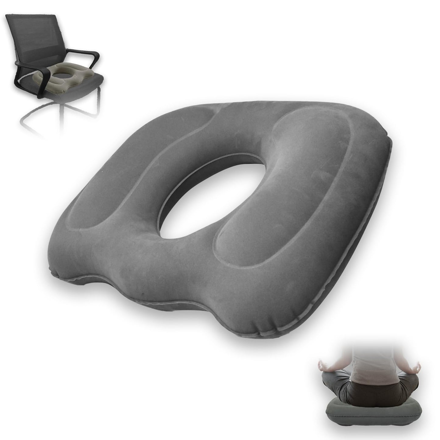 ORARTMM Hemorrhoid Seat Cushion, Grey, Inflatable Seat Ring with Coccyx Relief, Orthopaedic Cushion for Surgical Recovery, Sciatica