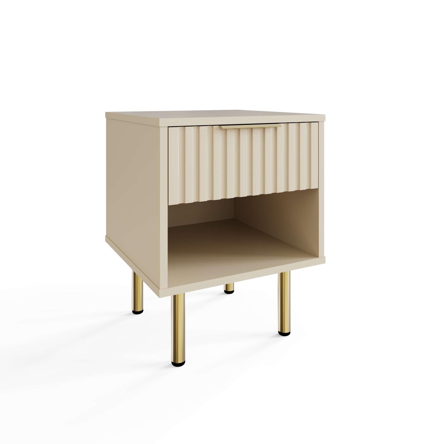 GFW Nervata Lamp Table, Oak Effect Side Table with Drawer Storage, Ribbed Detailing & Metal Legs
