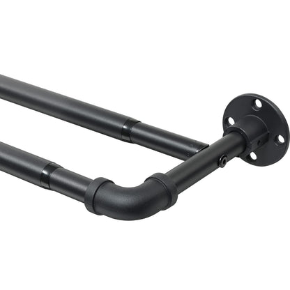 Harrms Industrial Double Curtain Pole, Curtain Poles for Eyelet Curtains, Matt Black, 74-236cm, Extendable Metal Curtain Rod Blackout Room Darkening