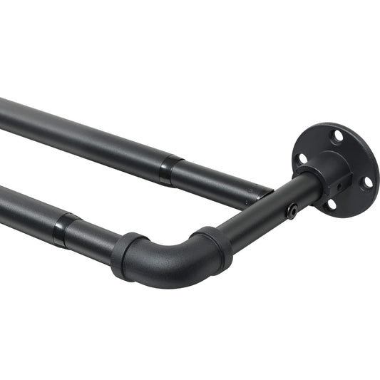 Harrms Industrial Double Curtain Pole, Curtain Poles for Eyelet Curtains, Matt Black, 74-236cm, Extendable Metal Curtain Rod Blackout Room Darkening
