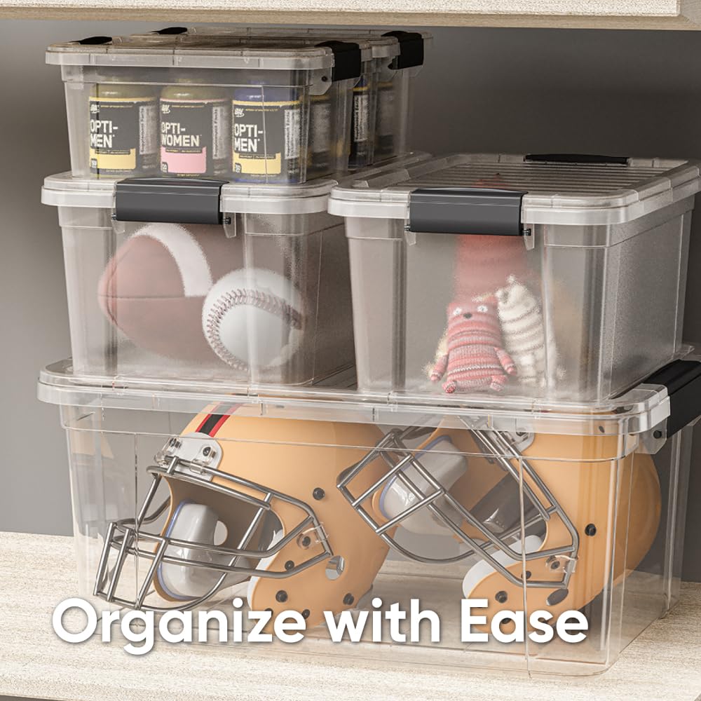 Superio Clear Storage Box with Lid, 36 Quart Plastic Container Bins for Organizing, Stackable Crates, BPA Free, Non Toxic, Odor Free