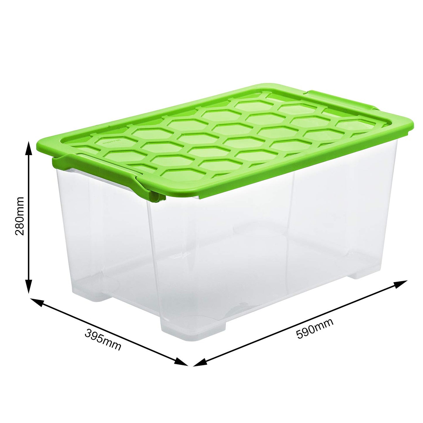 Rotho Evo Safe Keeping Set of 3 Storage boxes with lid 40 l, Plastic (PP) BPA-free, green/transparent, 3 x 44l (59,0 x 39,5 x 28,0 cm)