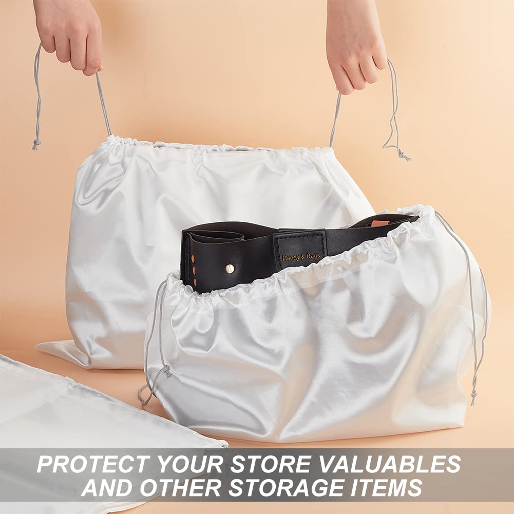 NBEADS 12 Pcs Drawstring Bag for Handbag, 40x51cm White Large Size Drawstring Storage Bags Big Imitation Silk Gift Jewelry Bags Travel Storage