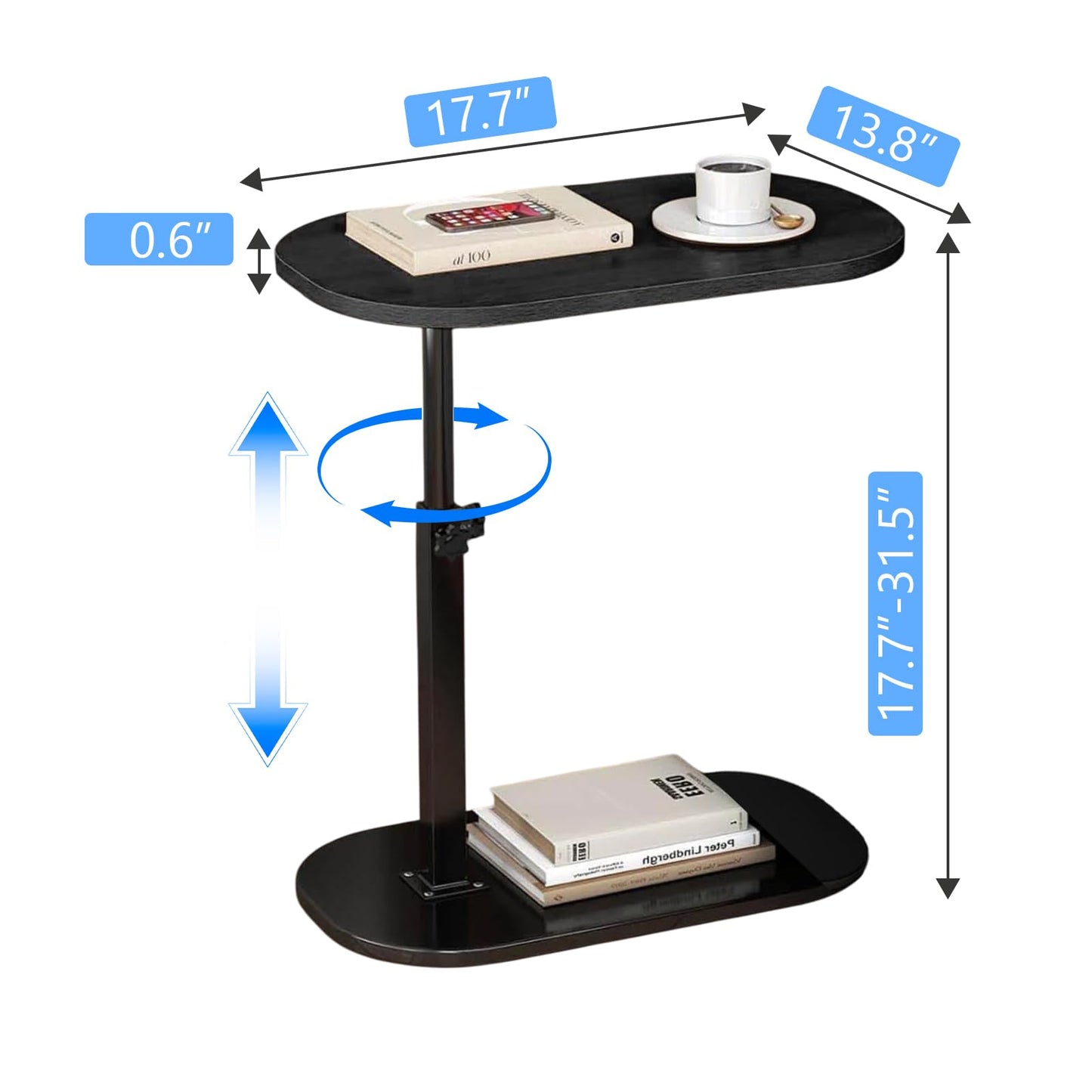 SHEBUYLLI Small Side Table, C Shaped Bed Side Table for Living Room Bedroom