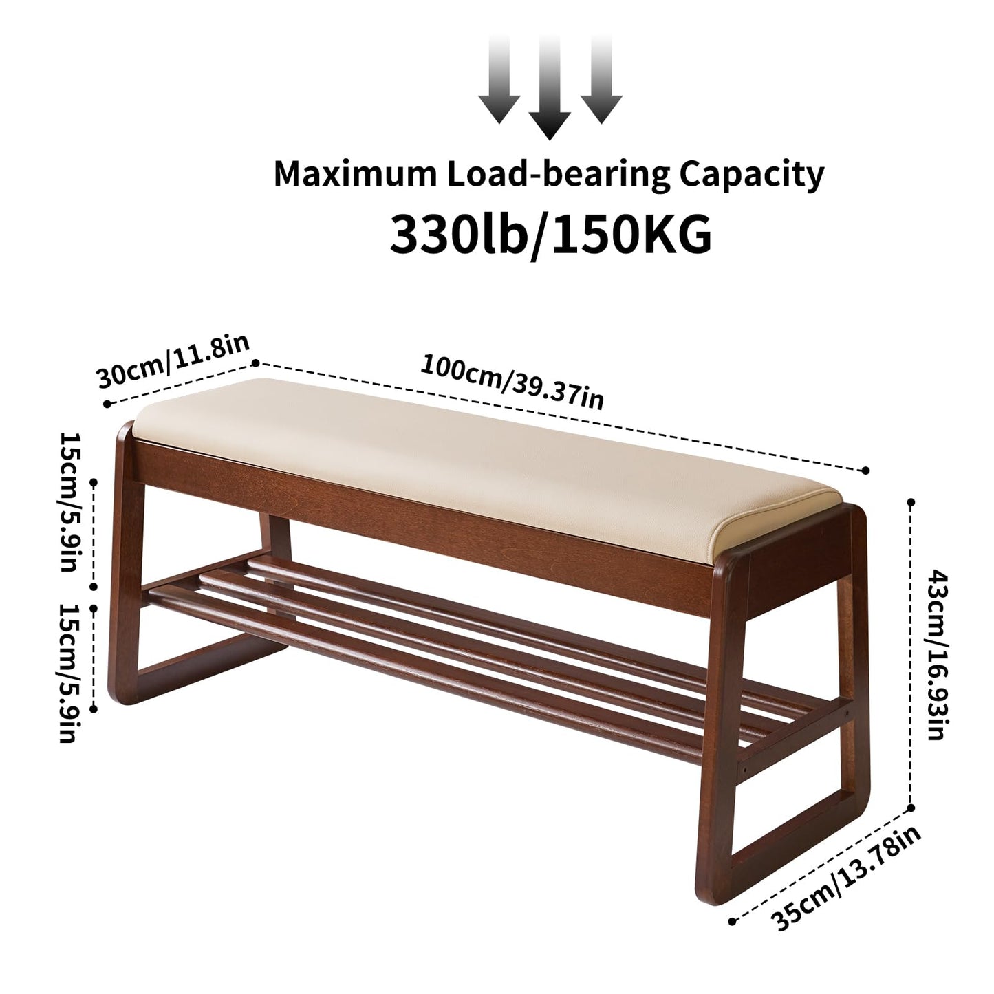 Aibiju Wood Shoe Storage Bench with Cushion, 2 Tier Shoe Rack with Flip-Top Storage, 39.37in Shoe Organizer Storage Shelf for Entryway, Living Room