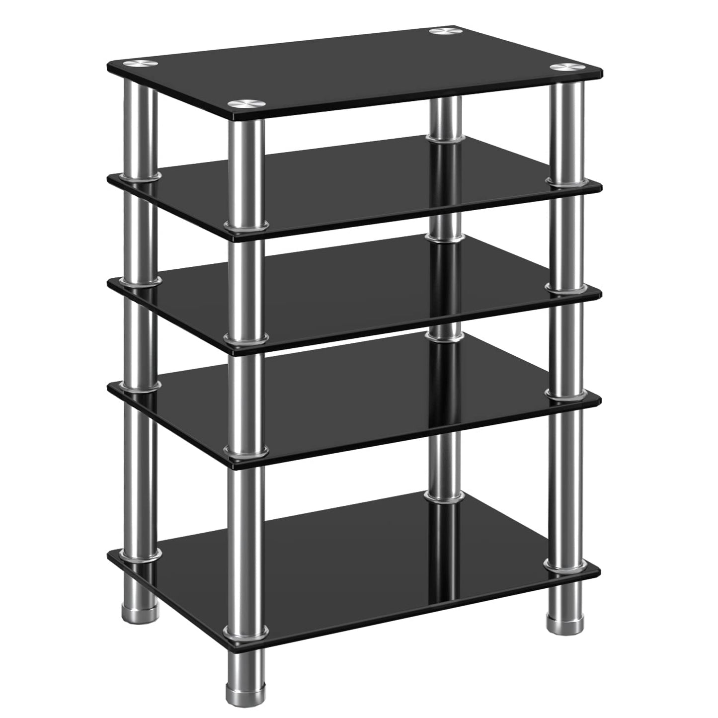 RFIVER HiFi Racks and Stands Audio Rack Cabinet AV Shelf TV Table Stand 5 Tiers Tempered Glass Shelves for Turntable Record Player DVD Stand Audio
