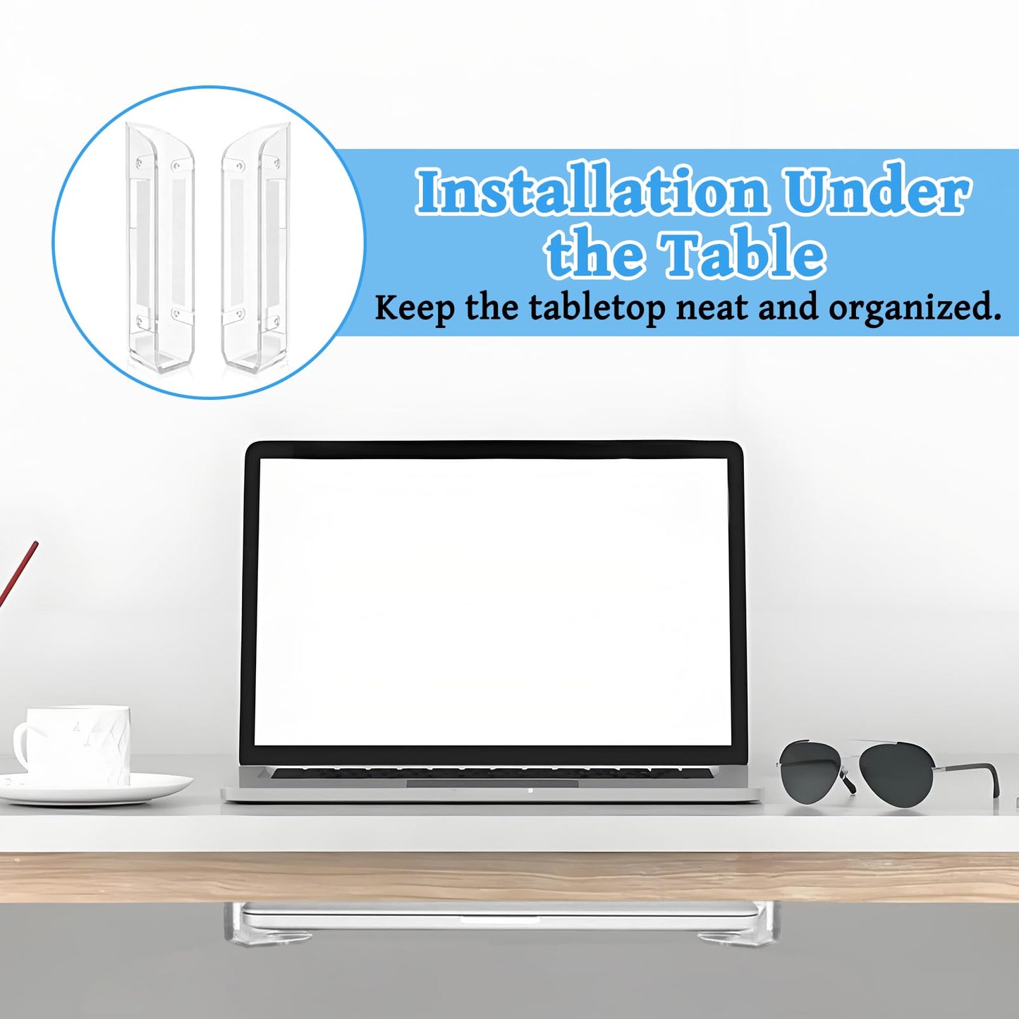 Under Desk Laptop Mount Holder Compatible with MacBook, Surface, iPad&More