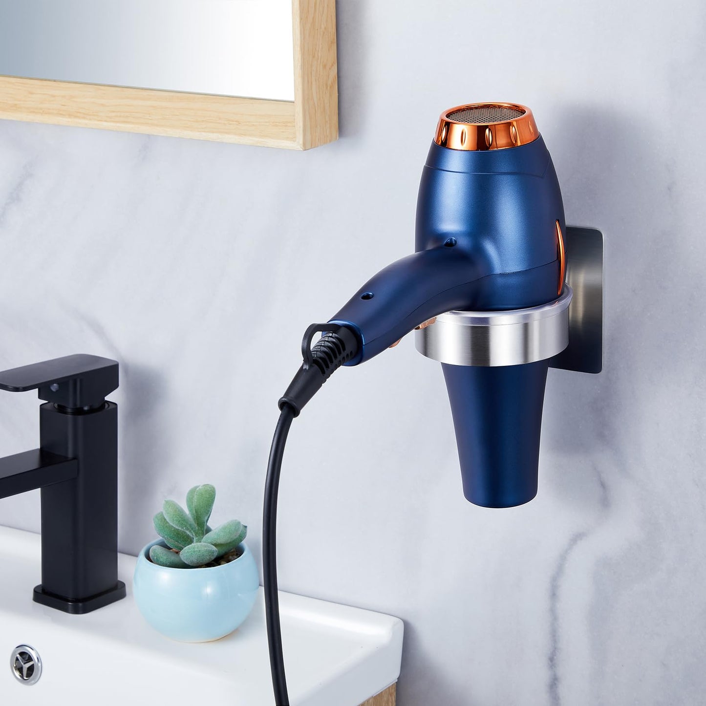 YYBO Hair Dryer Holder Wall Mount, Hairdryer Holder Station for Hair Dryer Storage, Adhesive Hairdryer Stand Rack for Dressing Table Bathroom (Silver)