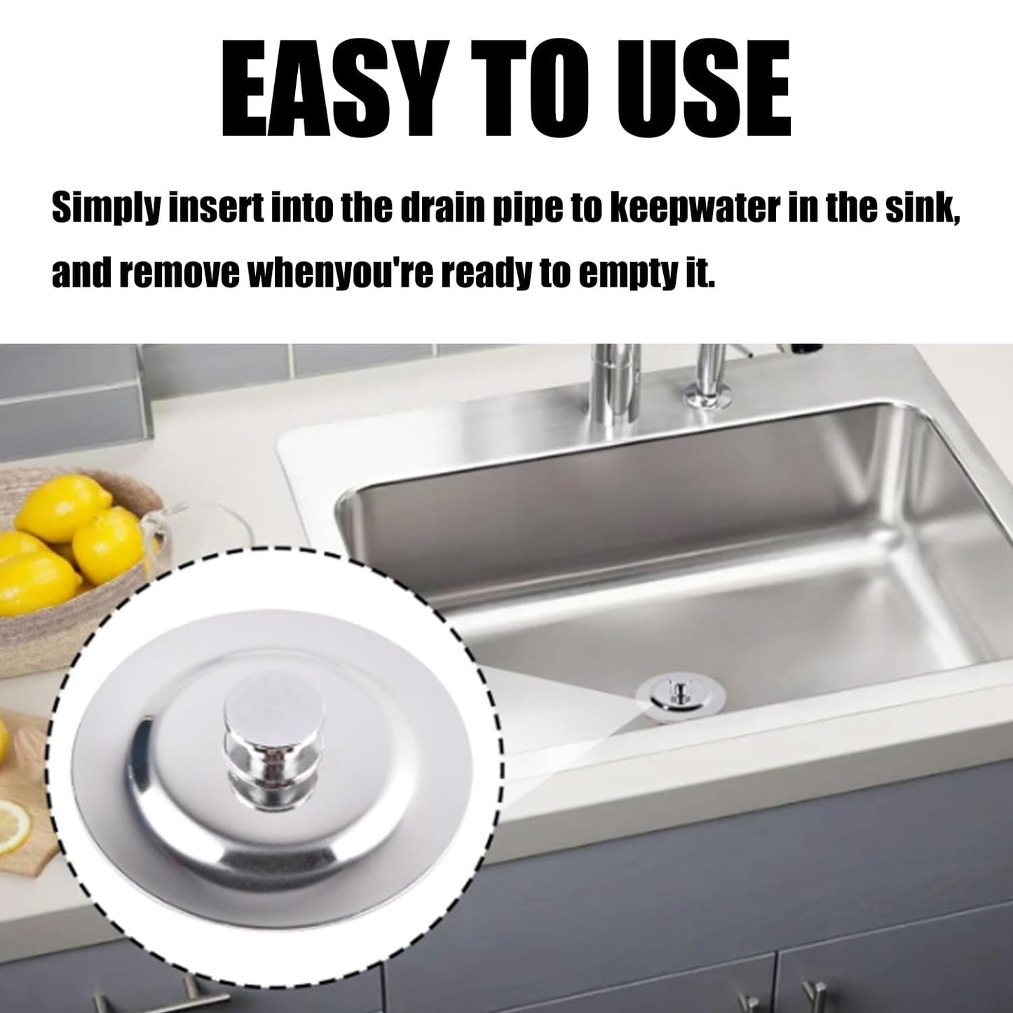 Universal Bath Plug for 40-45mm Holes - Stainless Steel Drain Stopper for Sinks and Bathtubs - Anti-Leak Design with Secure Fit