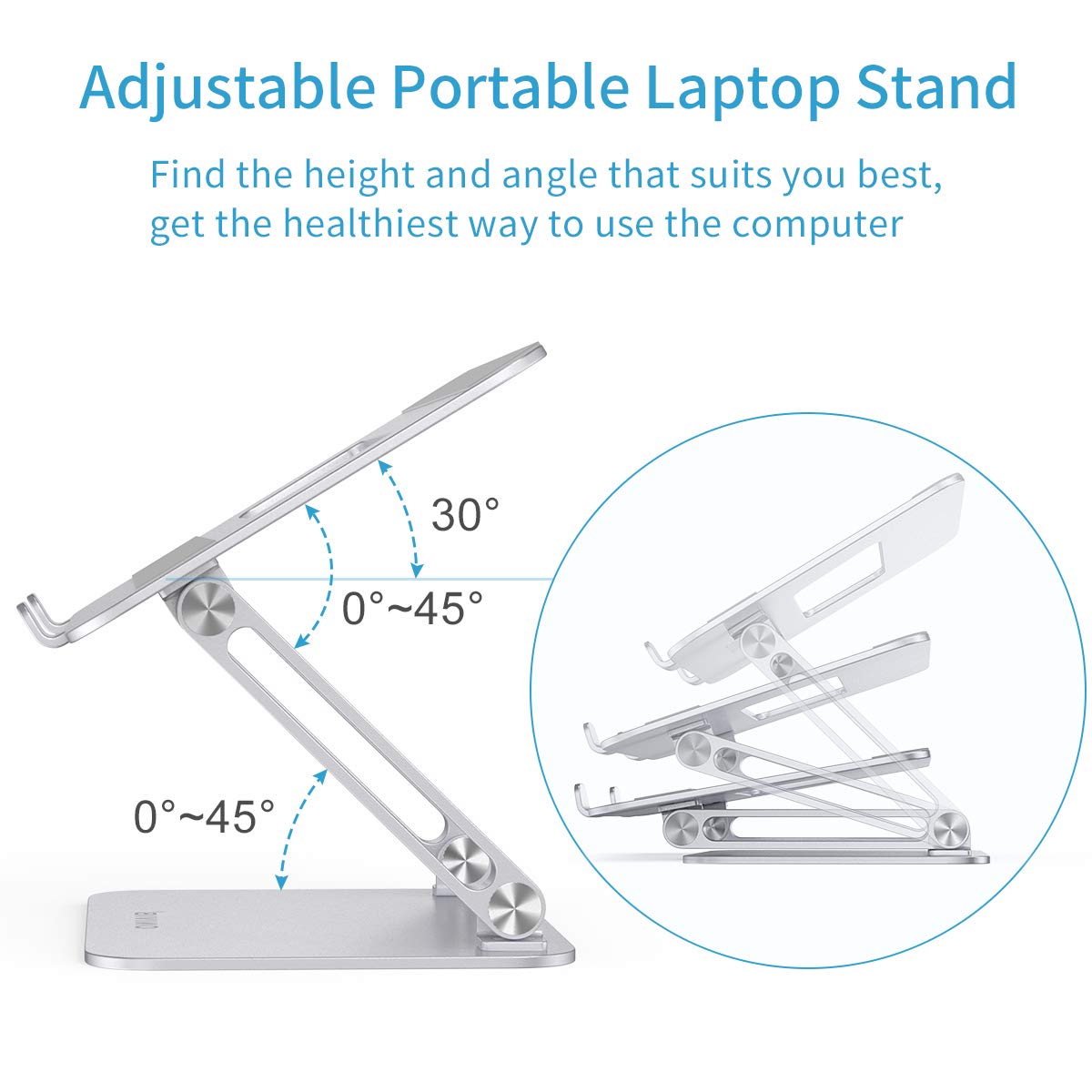 ONIVIB Laptop Computer Stand, Adjustable Tablet Holder Desk, Foldable Wide Compatible10-17 inches Computer Lapdesks, for MateBook Notebook-Silver