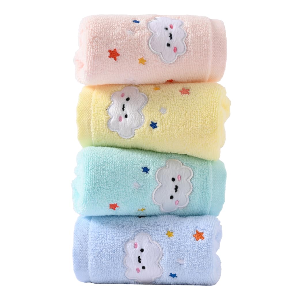 sense gnosis 100% Cotton Cloud Kids Facial Towels, Fingertip Towels for Bathroom Towel Set Star Embroidered Children Towels & Baby Washcloths