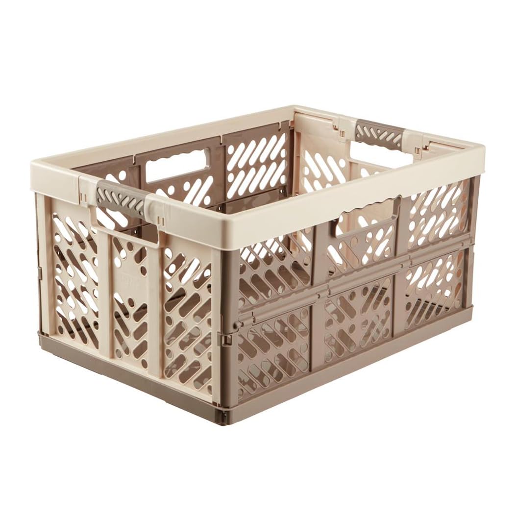 keeeper 4x Sturdy Professional Folding Boxes with Soft-Touch Handles, 54 x 37 x 28 cm, 45 Litre, Ben, Cream/ Taupe