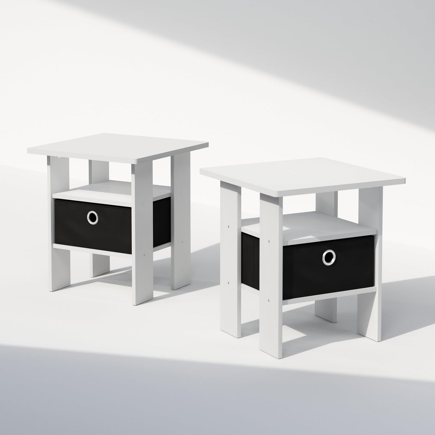 Furinno TIDUR Set of 2, Bedside Table with Storage Bin, White
