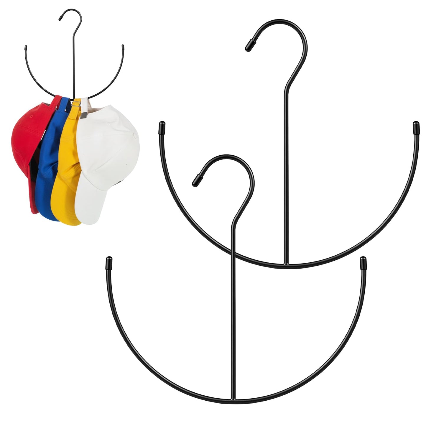 Tweruna 2 Pack Hat Hangers for Closet, Metal Closet Cap Holder for Baseball Caps, Black Hats Racks Baseball Cap Holder