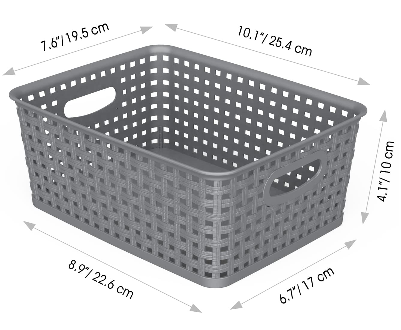 Weave Storage Organizer Baskets, Grey 6-Pack Plastic Woven Baskets, 10.1" x 7.55" x 4.1"