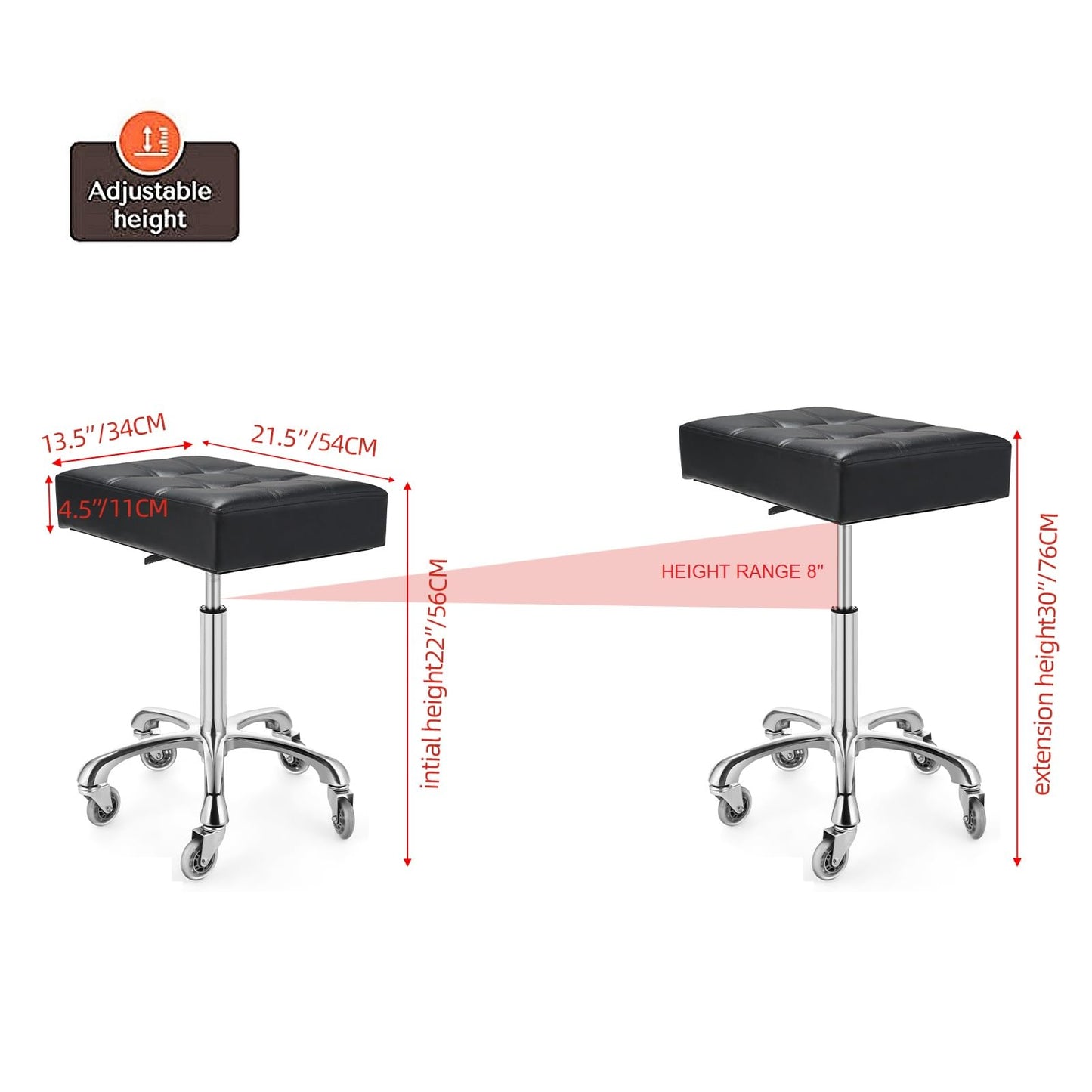 Kaleurrier Heavy Duty Stools with Wheels: Adjustable Lab Seat Shop Stools