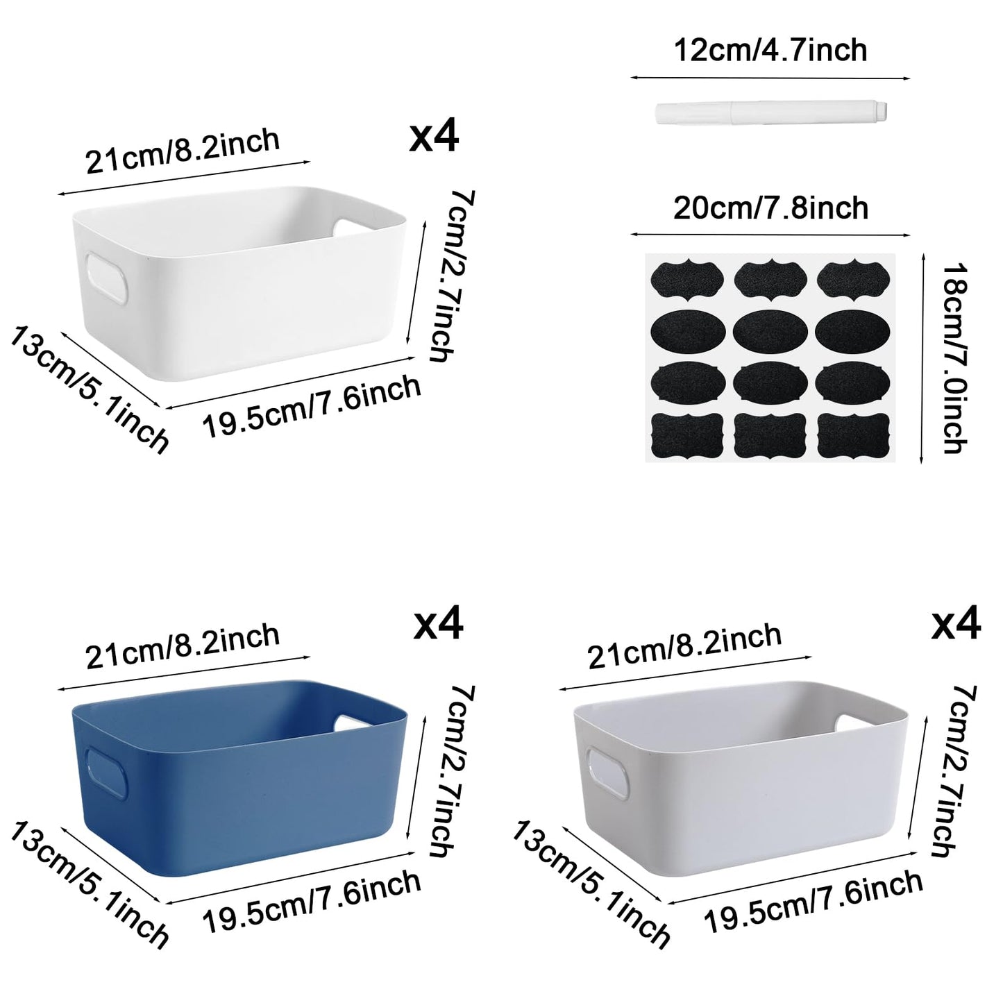 GAOHAN 12 Pcs Plastic Storage Boxes with Handles, 3 Colours Storage Basket