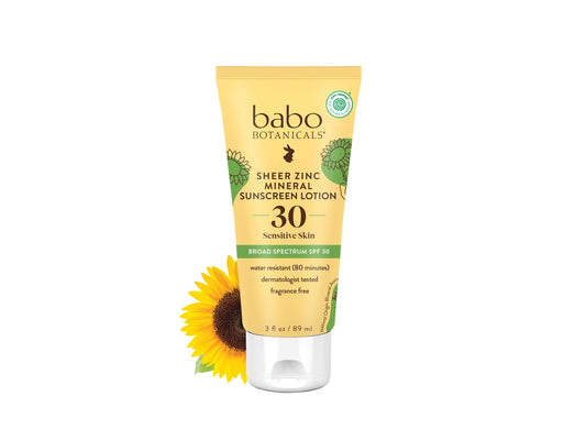 Babo Botanicals SPF 30 Clear Zinc Lotion - Fragrance Free, 3 Ounces, Best Natural Mineral Sunscreen, Non-Nano, Sensitive