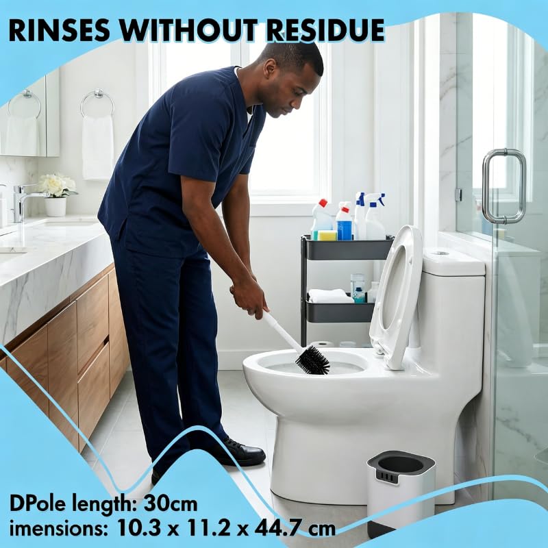 Vibrivio Silicone Toilet Brush with Holder Set, 2-in-1 Flexible Toilet Brush for Wand Mounting & Standing, White Silicone WC Brush No Drilling
