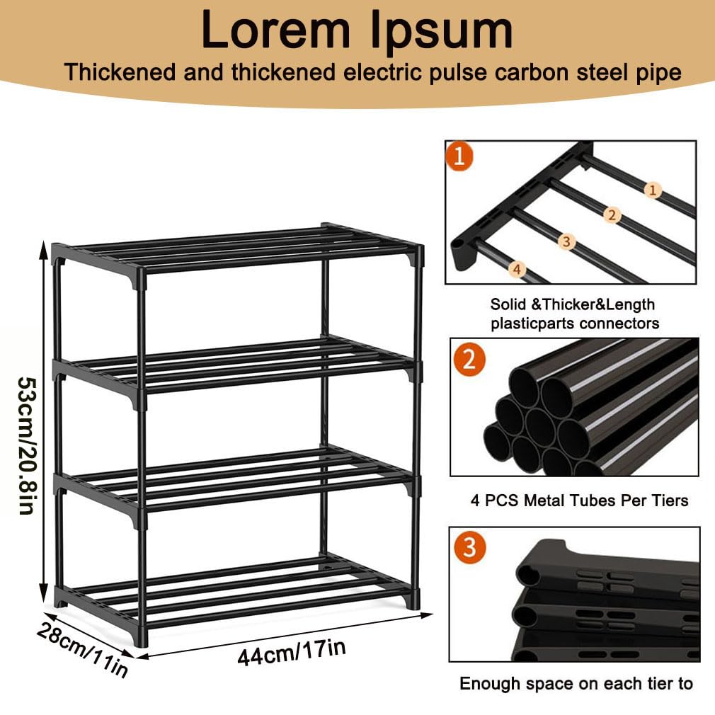 HUIBOHOU Stackable Small Shoe Rack, Footware Storage, Slim Shoe Rack Storage Organizer, Black Shoe Stand for Hallway