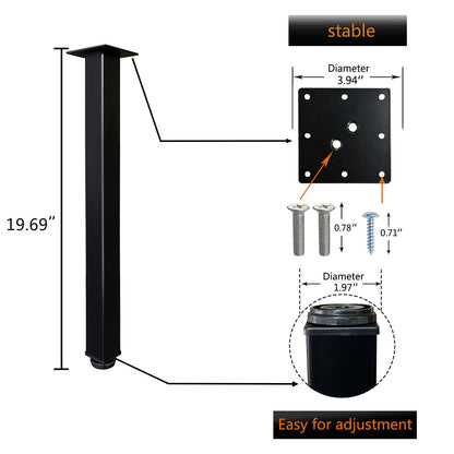 QLLY 50cm/19.7 inch Square Tall Metal Desk Legs, Office Table Furniture Leg Set, Set of 4 50cm, Black