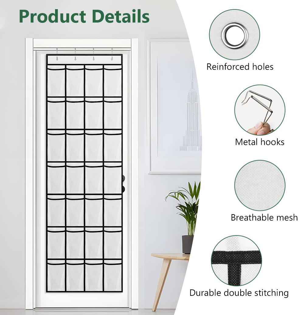 AUAUY Over the Door Shoe Storage Organiser, 28 Large Mesh Pockets