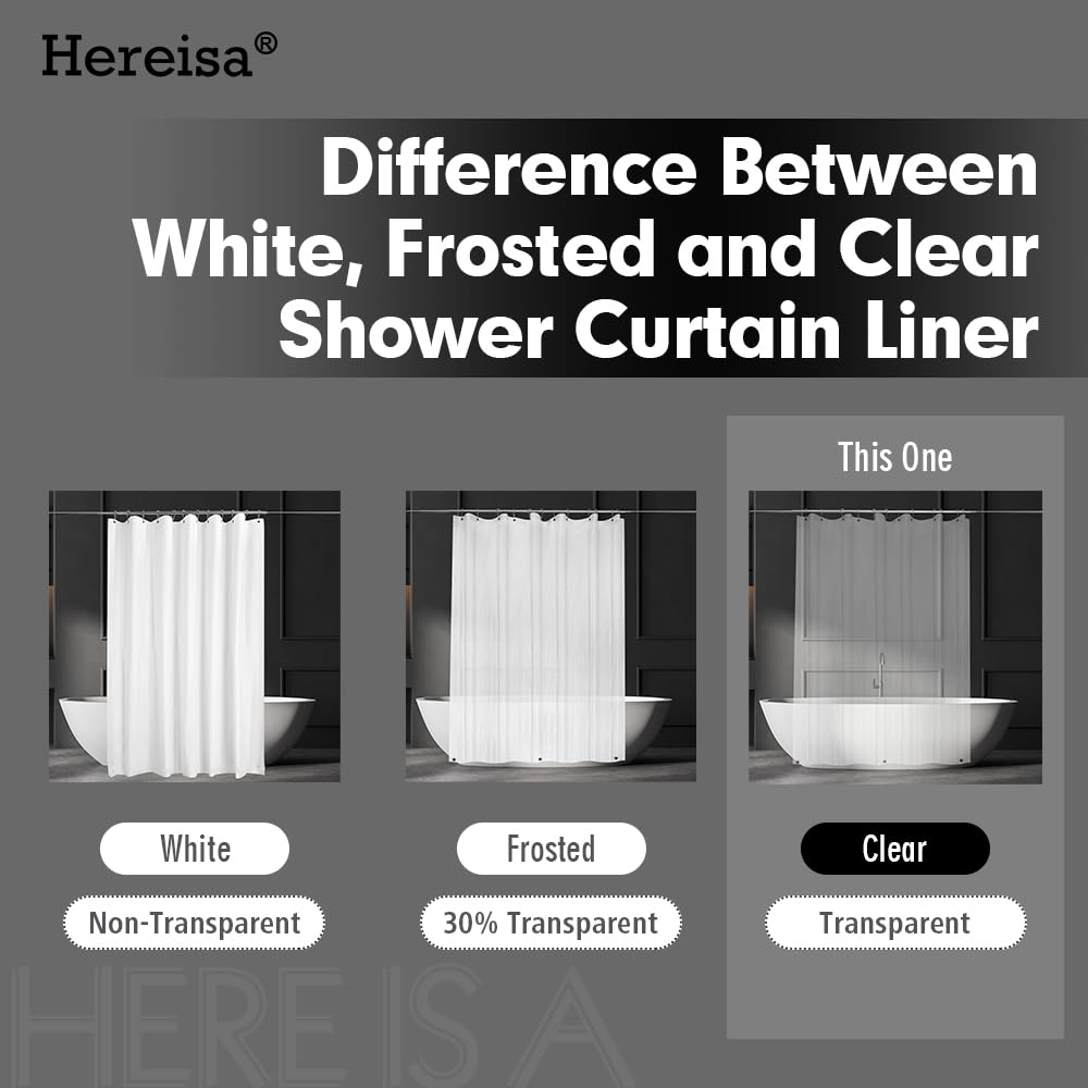 Hereisa [2-Pack Extra Long | 72x80 Inch Clear Plastic Shower Curtain Liners, 3G Lightweight - Crystal Transparency