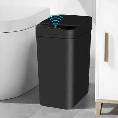 Black Bathroom Bin with Lid, 12L Touchless Sensor Bin, Smart Motion Garbage