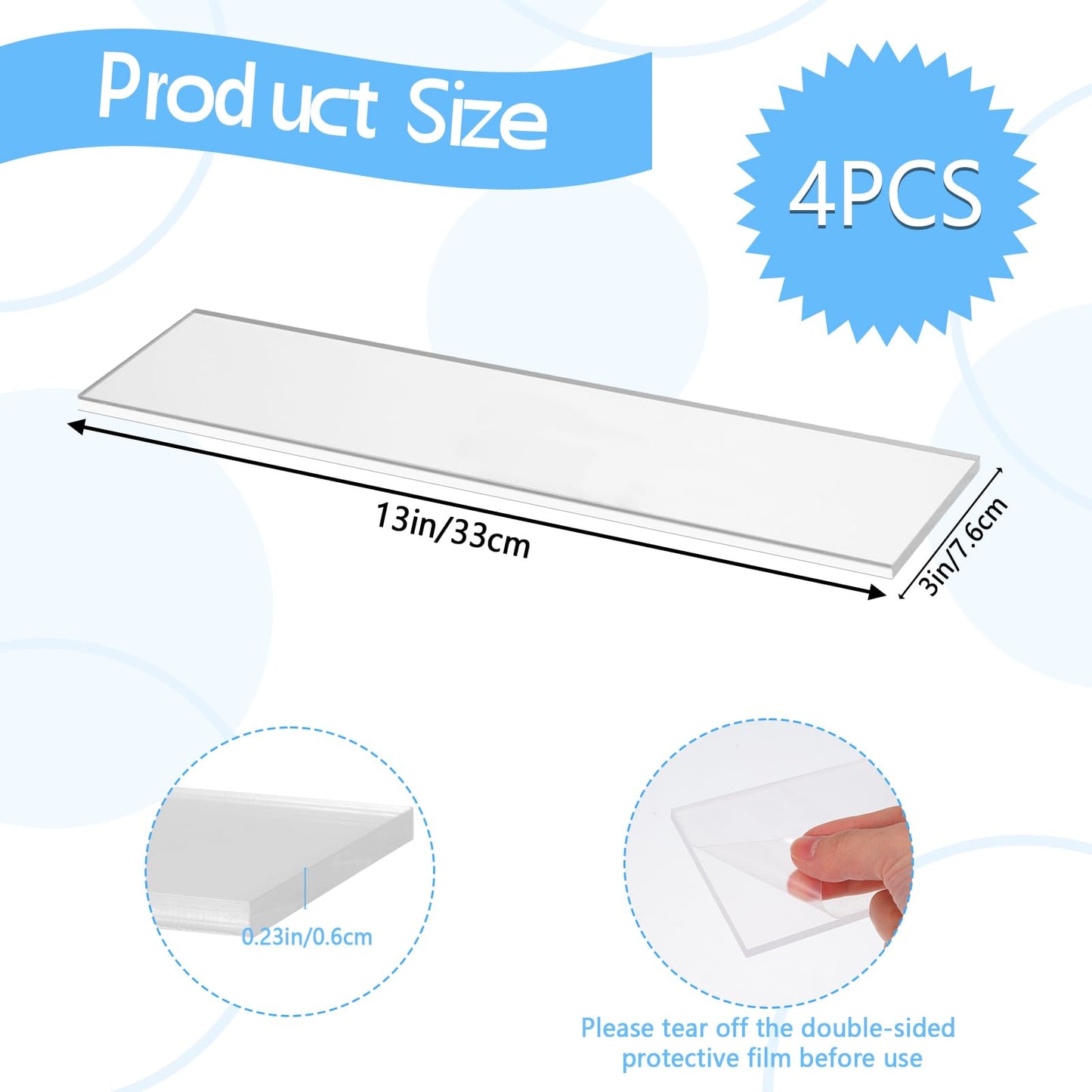 Wenceda 4 Packs Acrylic Medicine Shelves 13 Inches Medicine Cabinet Replacement Shelves Holders for Living Room Bathroom Kitchen,Wall Mounted