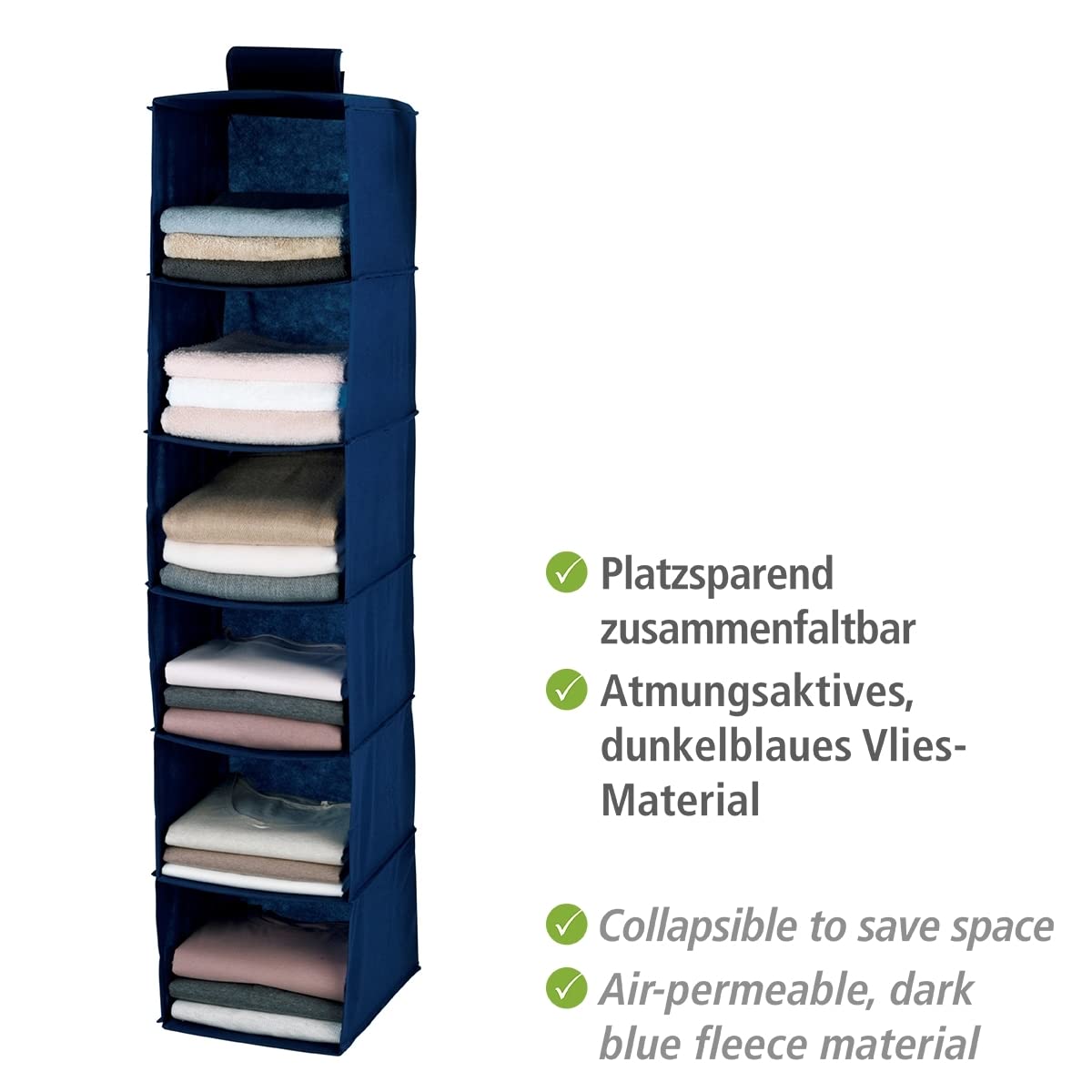 WENKO 4374120100 Laundry organiser Air - 6 compartments, air-permeable, Polypropylene, 30 x 120 x 30 cm, Blue